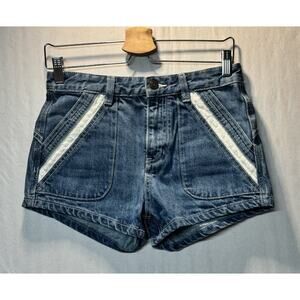 Free People Womens Boho Denim Shorts Micro Mini Lace Detail Indie Festival Sz 26